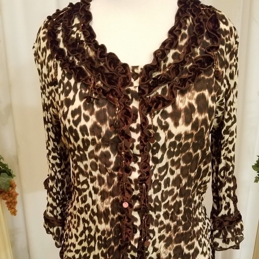 Signature by Larry Levine leopard print ruffle L - Picture 1 of 7